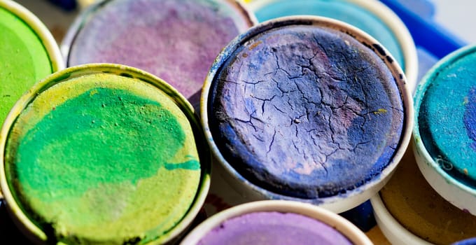 dry watercolor pots in closeup