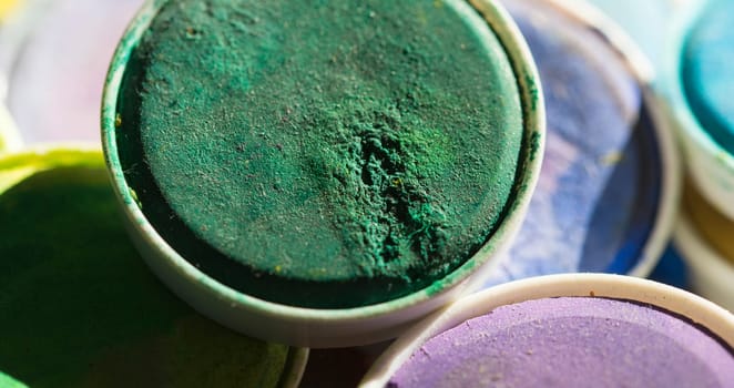 dry watercolor pots in closeup