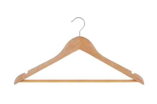 Wood coat hanger isolated on a white background