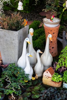 Green house decorated with plant pots, stock photo