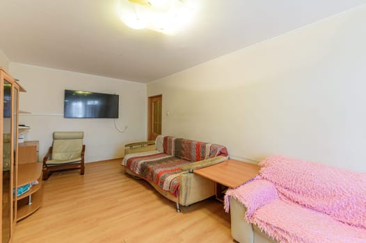Russia, Moscow- September 10, 2019: interior room apartment modern bright cozy atmosphere. general cleaning, home decoration, preparation of house for sale