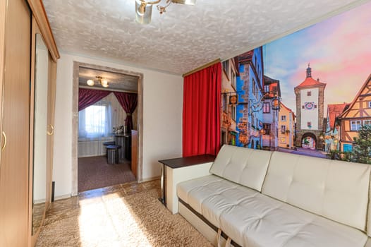 Russia, Moscow- September 10, 2019: interior room apartment modern bright cozy atmosphere. general cleaning, home decoration, preparation of house for sale