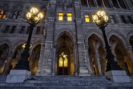Vienna Town Hall At Night, historic building and travel destinations