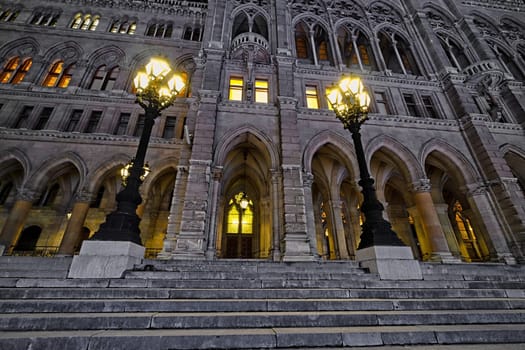 Vienna Town Hall At Night, historic building and travel destinations