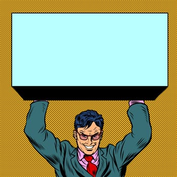 Businessman atlas holds the load something. Pop art retro vector illustration vintage kitsch 50s 60s