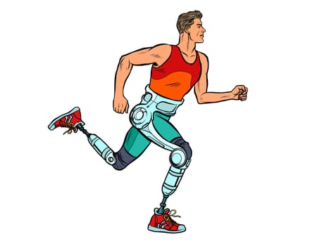 disabled man running with legs prostheses. Pop art retro vector illustration vintage kitsch 60s 50s