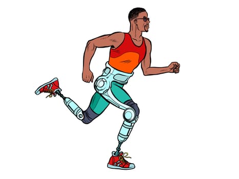 disabled african man running with legs prostheses. Pop art retro vector illustration vintage kitsch 60s 50s