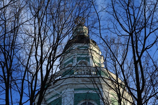 St. Petersburg, Russia, January 15 , 2020. building of Kunstkamera museum with globe on a steeple, low angle view