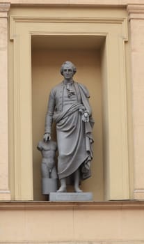 St. Petersburg, Russia, January 15 , 2020. Winckelmann sculpture adorns the building of the New Hermitage.