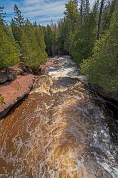 Spring Waters Rushing Down a Narrow Canyon on the Gooseberry River in Gooseberry Falls State Park in Minnesota