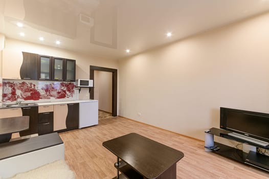 Russia, Moscow- September 10, 2019: interior room apartment modern bright cozy atmosphere. general cleaning, home decoration, preparation of house for sale