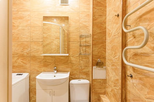 Russia, Moscow- September 10, 2019: interior room apartment modern bright cozy atmosphere. general cleaning, home decoration, preparation of house for sale. bathroom and toilet
