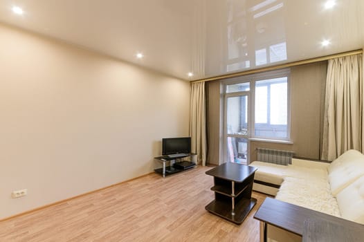 Russia, Moscow- September 10, 2019: interior room apartment modern bright cozy atmosphere. general cleaning, home decoration, preparation of house for sale