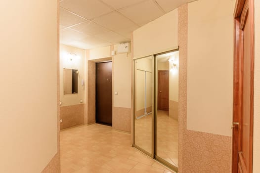 Russia, Moscow- September 10, 2019: interior room apartment modern bright cozy atmosphere. general cleaning, home decoration, preparation of house for sale. room doors, repair corridor