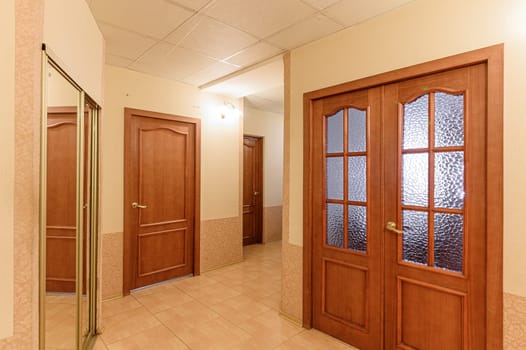 Russia, Moscow- September 10, 2019: interior room apartment modern bright cozy atmosphere. general cleaning, home decoration, preparation of house for sale. room doors, repair corridor
