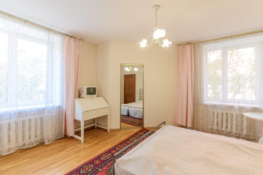 Russia, Moscow- September 10, 2019: interior room apartment modern bright cozy atmosphere. general cleaning, home decoration, preparation of house for sale