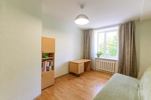 Russia, Moscow- September 10, 2019: interior room apartment modern bright cozy atmosphere. general cleaning, home decoration, preparation of house for sale