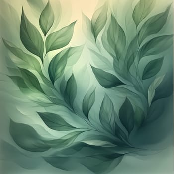 Digital illustration of lush green leaves with soft gradients and flowing composition, creating a tranquil and nature-inspired abstract background.