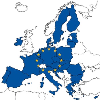 A European Union map without UK Britain on white background
