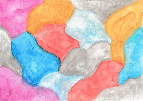 Von Hand mit Aquarellbuntstiften gezeichnetes wasservermaltes buntes Wolken Aquarell