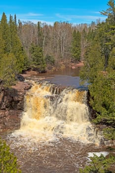 Calm River Leading to Dramatic Upper Gooseberry Falls in Gooseberry Falls State Park in Minnesota