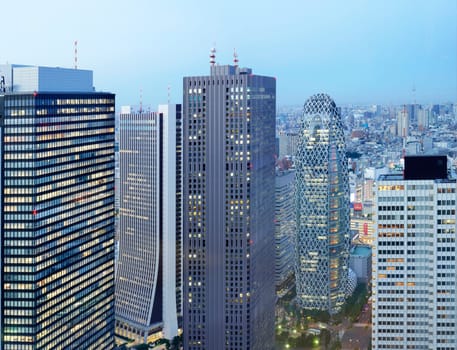 Panoramic view from the Tokyo Metropolitan Government Building on a full moon night.