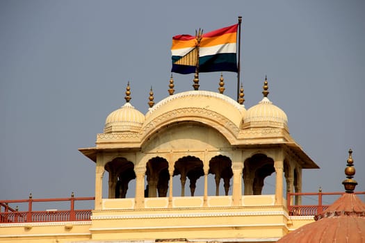 Beautiful, arched, roof top gallery at Maharaj Sawai Mansingh II Museum, City Palace in Jaipur, Rajasthan, India, Asia