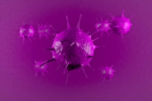 3d rendering Microscope virus close up. 3d illustration viruses causing infectious diseases, decreased immunity example Hepatitis, H1N1, HIV, FLU, AIDS. oncept of viral disease.