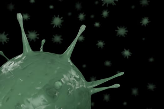 3d rendering Microscope virus close up. 3d illustration viruses causing infectious diseases, decreased immunity example Hepatitis, H1N1, HIV, FLU, AIDS. oncept of viral disease.