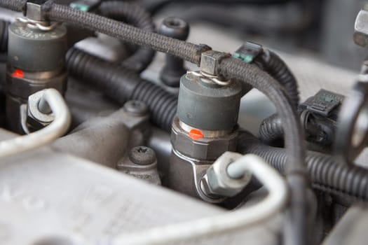 close up of diesel engine fuel injection nozzle