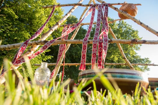 Preparation of traditional latvian ritual of celebrating summer solstice.