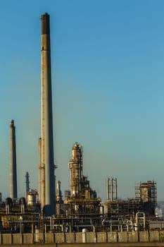 Refinery factory structures in morning light