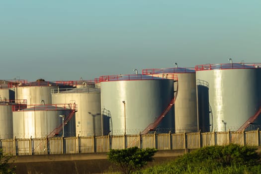 Refinery factory storage tanks