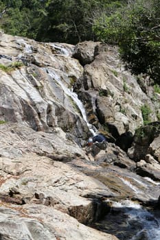 Waterfall in Thailand on Koh Samui photographed closeup