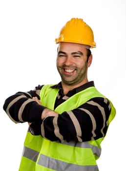young worker portrait in a white background