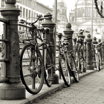 Bicycles on the banks of the Spree in Berlin