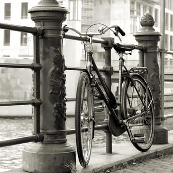 bicycles on the banks of the river spree in berlin
