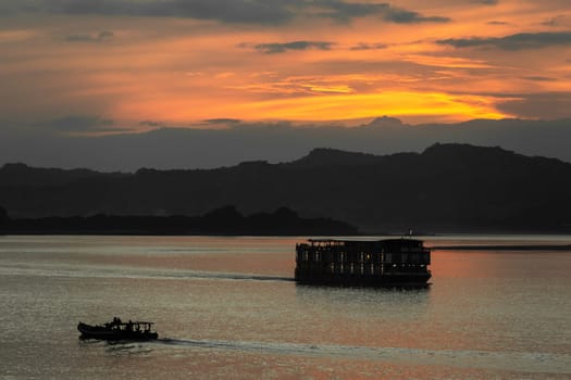 sunset on the Ayarwaddy River in Bagan Myanmar (Burma)