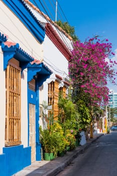 Colorful streets of Getsemani aera of Cartagena de los indias Bolivar in Colombia South America
