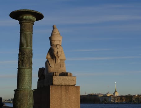 St. Petersburg, Russia, January 15 , 2020. Egyptian sphinx with face of pharaoh Amenhotep