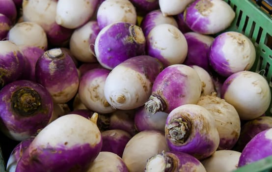 Fresh organic turnip in market place