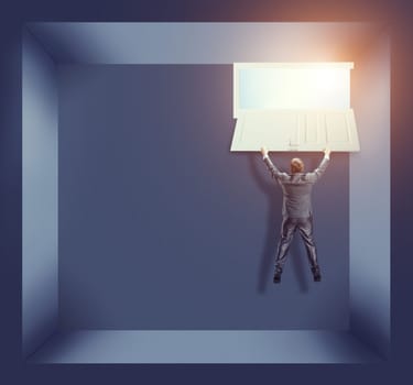 Businessman is hanging on the open door