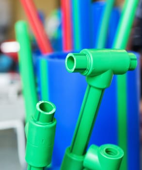 Samples of polymer pipes and fittings