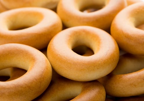 Closeup of many tasty bagels