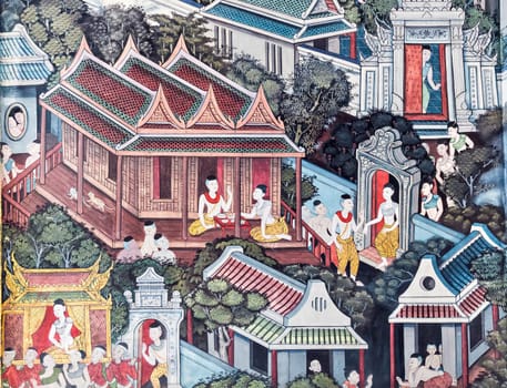 Painting on wall. Wat Po Temple, Thailand