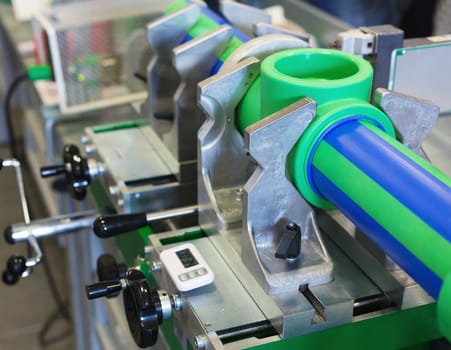 Assembly line of pipelines at workroom
