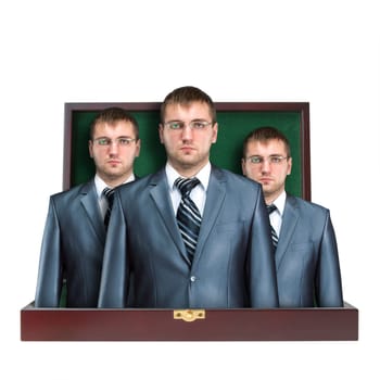 Case with business team isolated on white