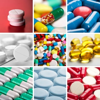 Collage of different colorful pills