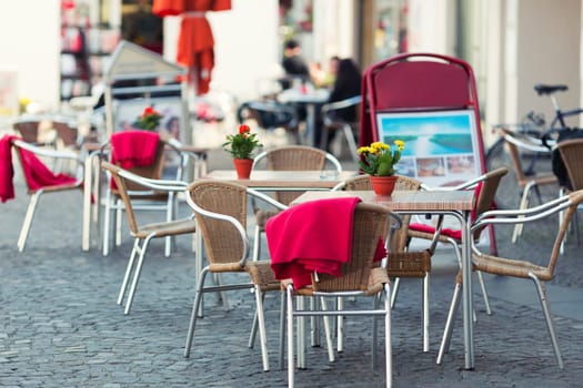 Outdoor restaurant in old european town