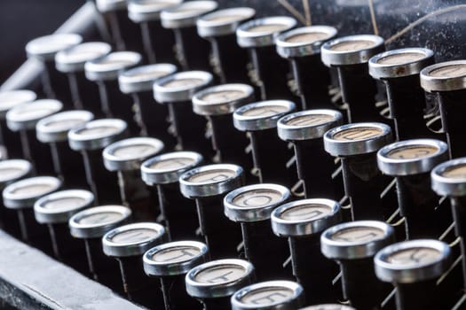 Vintage typewriter keys closeup image. Old type writer buttons macro photo